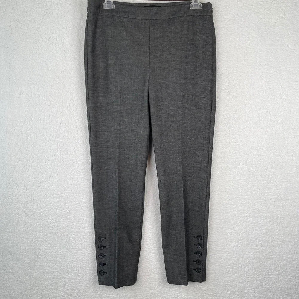 Talbots Chatham Ankle Pants Womens 10 Gray Heathered Side Zip Button Hem Slim